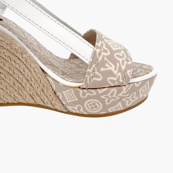 Louis Vuitton Espadrille Wedge Sandals Size 38.5 US 8.5 Beige LV Canvas Platform - Picture 12 of 14
